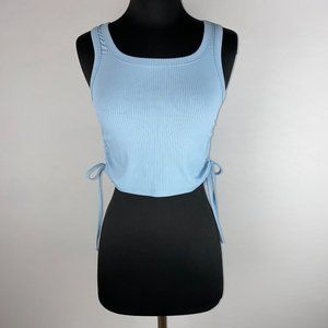 Shein S / US 4 Blue Ribbed Drawstring Ruched Side Ties Cropped Tank Top